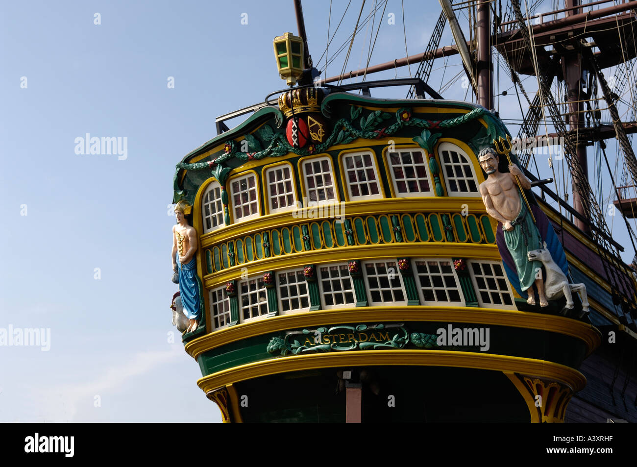 Museum-ship Amsterdam in the harbour of Amsterdam The ship is a replica of a 3 masted schooner from the 17th century Stock Photo