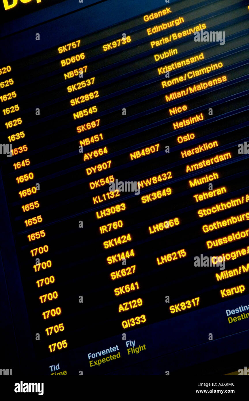 Kastrup airport Copenhagen Denmark board showing flight departures Stock Photo