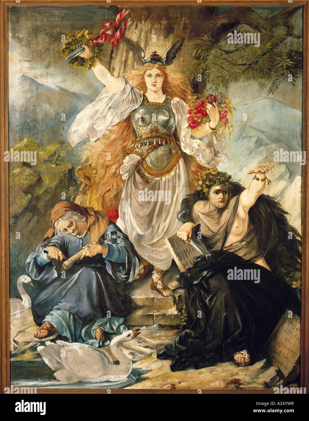 Germania, personification of Germany, developed mid 19th century, triumphant, painting on occasion of foundation of second Germa Stock Photo