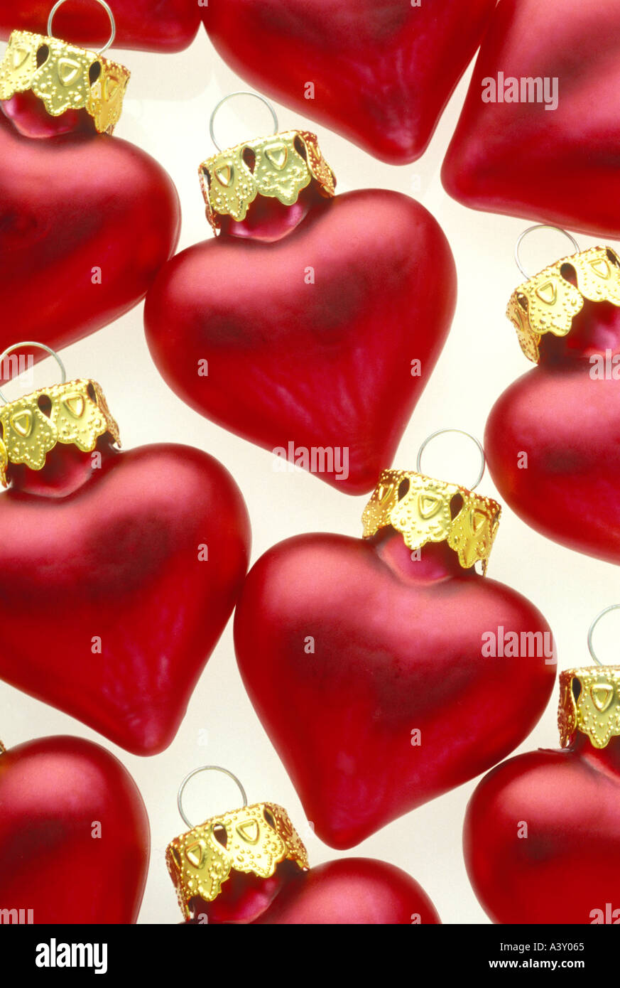 Red heart shaped Christmas ornaments Stock Photo
