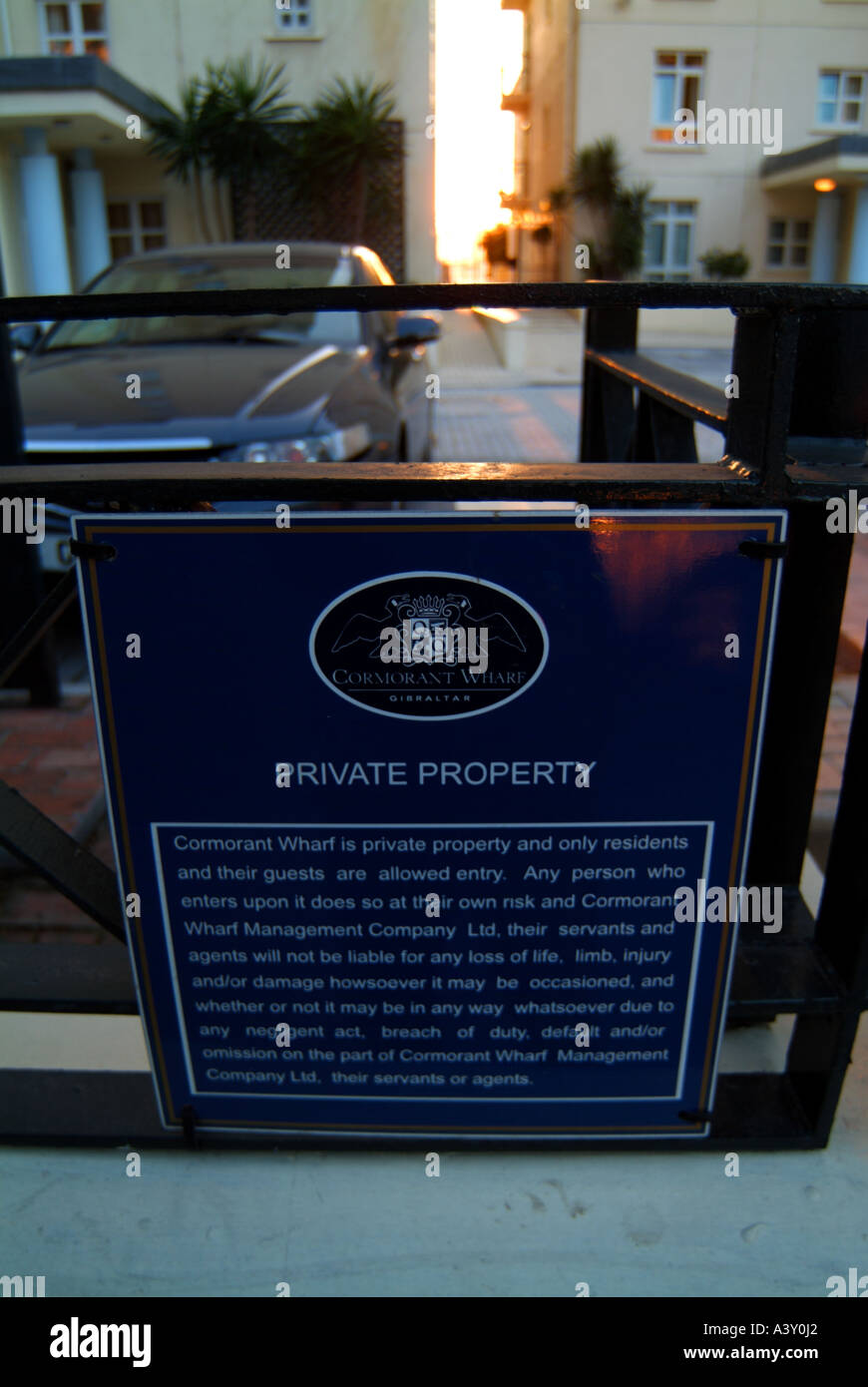 cormorant wharf gibraltar private property sign notice warning security