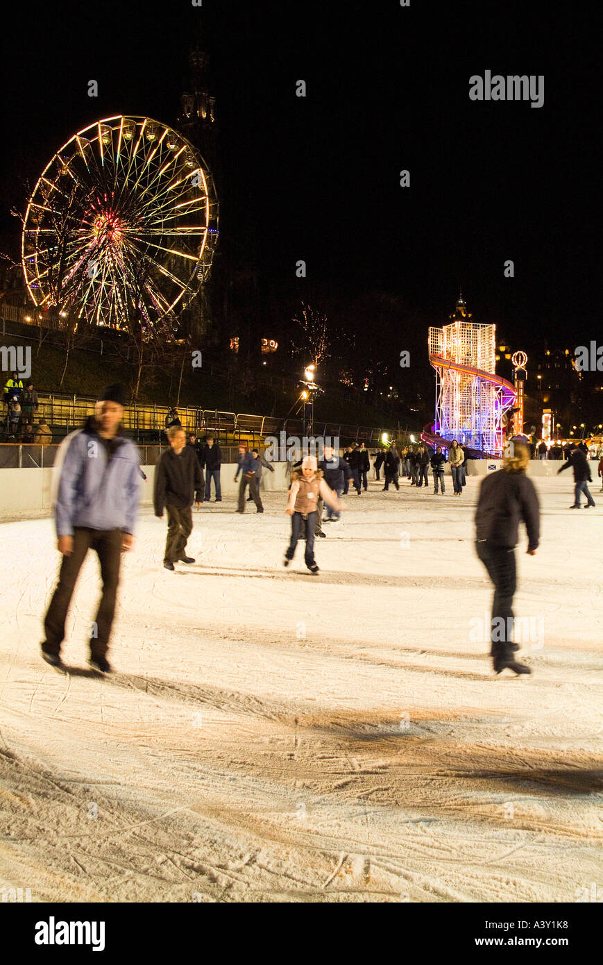 dh Winter wonderland PRINCES ST GARDENS EDINBURGH Skaters on ice rink