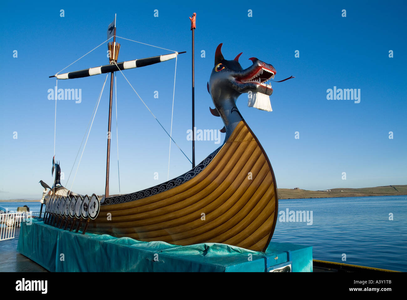 dh Up Helly Aa LERWICK SHETLAND Viking longship galley prow longships boat shetlands Stock Photo