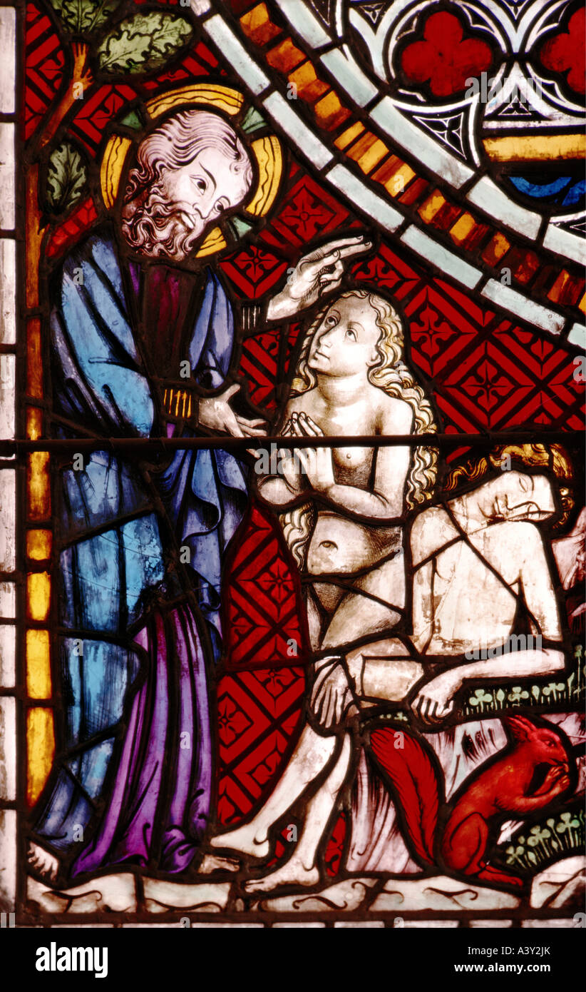 "fine arts, religious art, Adam and Eve, left "creation of Eve", glass
