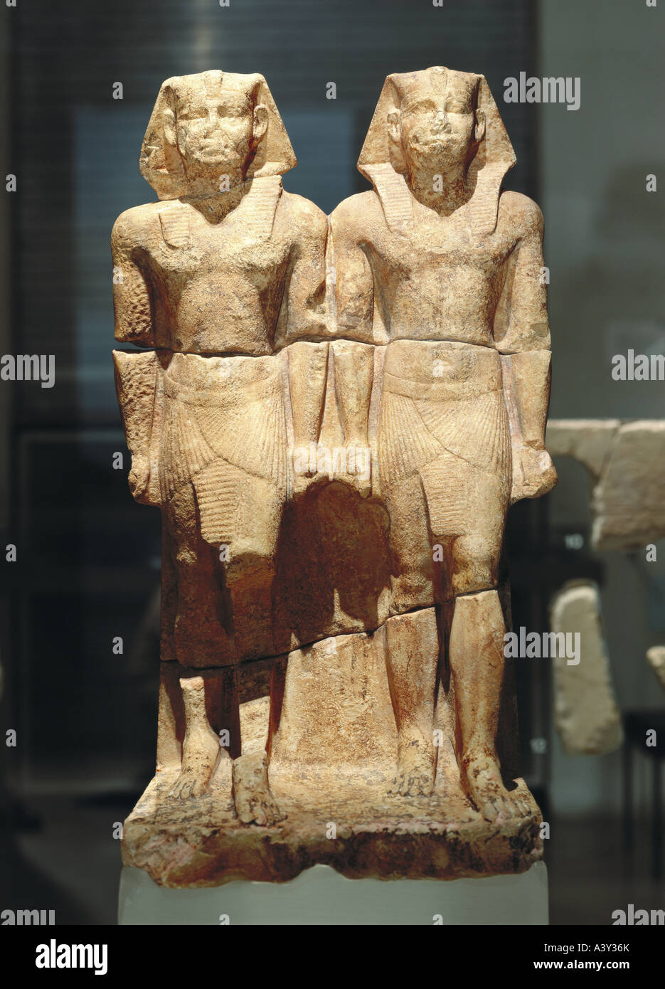 fine arts, ancient world, Egypt, Old Kingdom, sculpture, double statue, king Nyuserre Ini, calcite, circa 2390 BC, state collect Stock Photo
