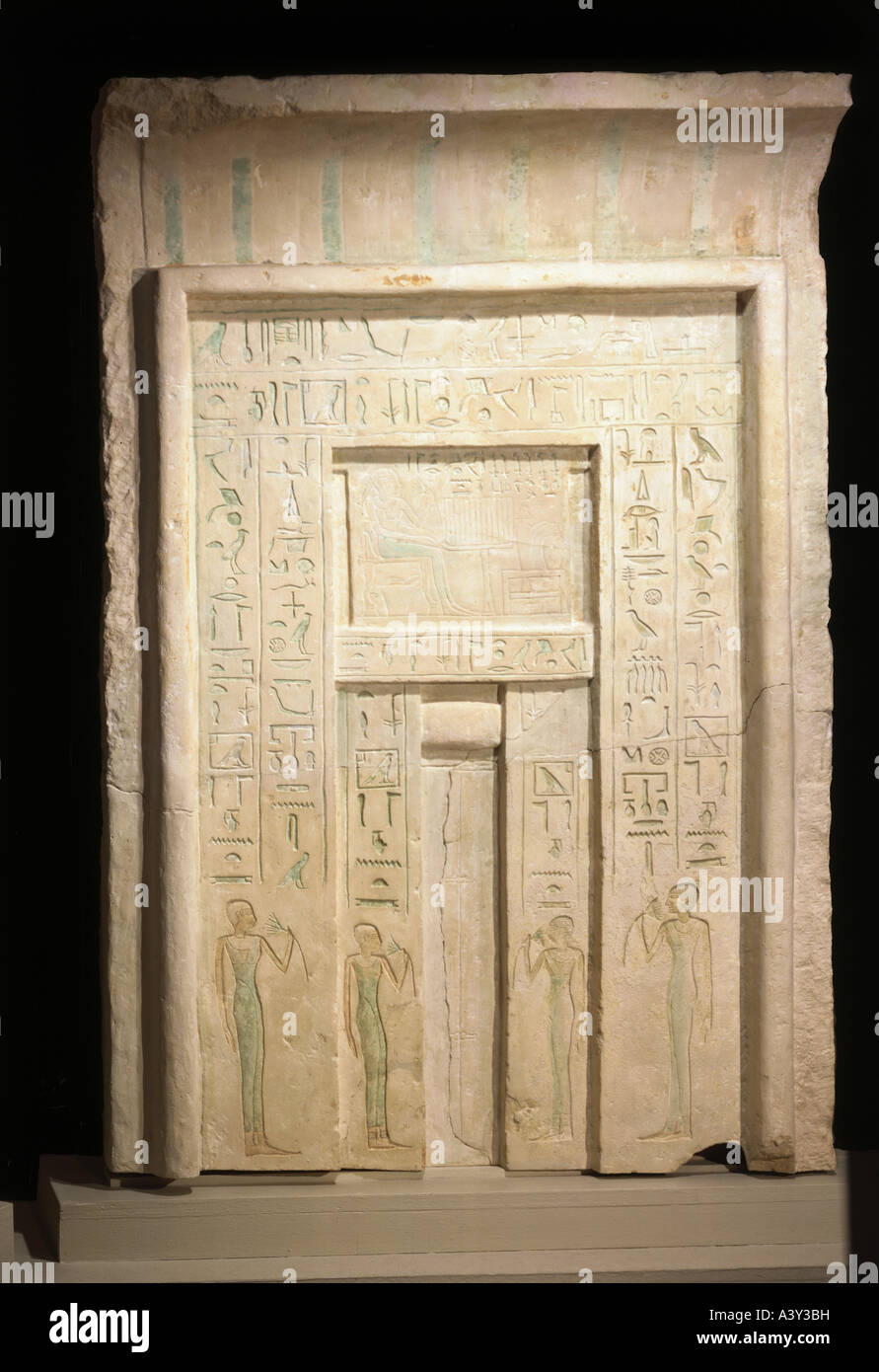 fine arts, ancient world, Egypt, Old Kingdom, sculpture, bogus door, grave of Chumnit, limestone, painted, circa 2323 - 2150 BC, Stock Photo