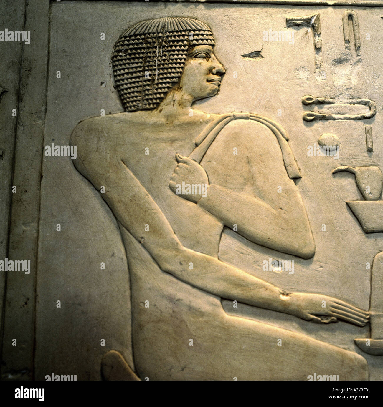 fine arts, ancient world, Egypt, Old Kingdom, grave relief, prince Rahotep sitting, Medum, circa 2639 - 2504 BC, British Museum, Stock Photo