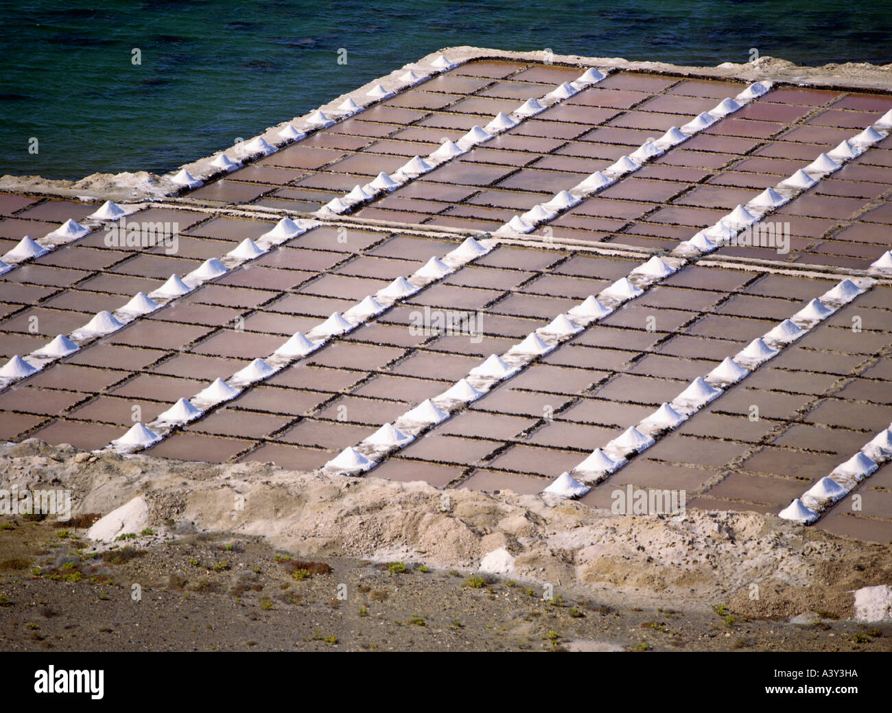 disused saltworks of salinas de janubio island of lanzarote canary islands spain Stock Photo