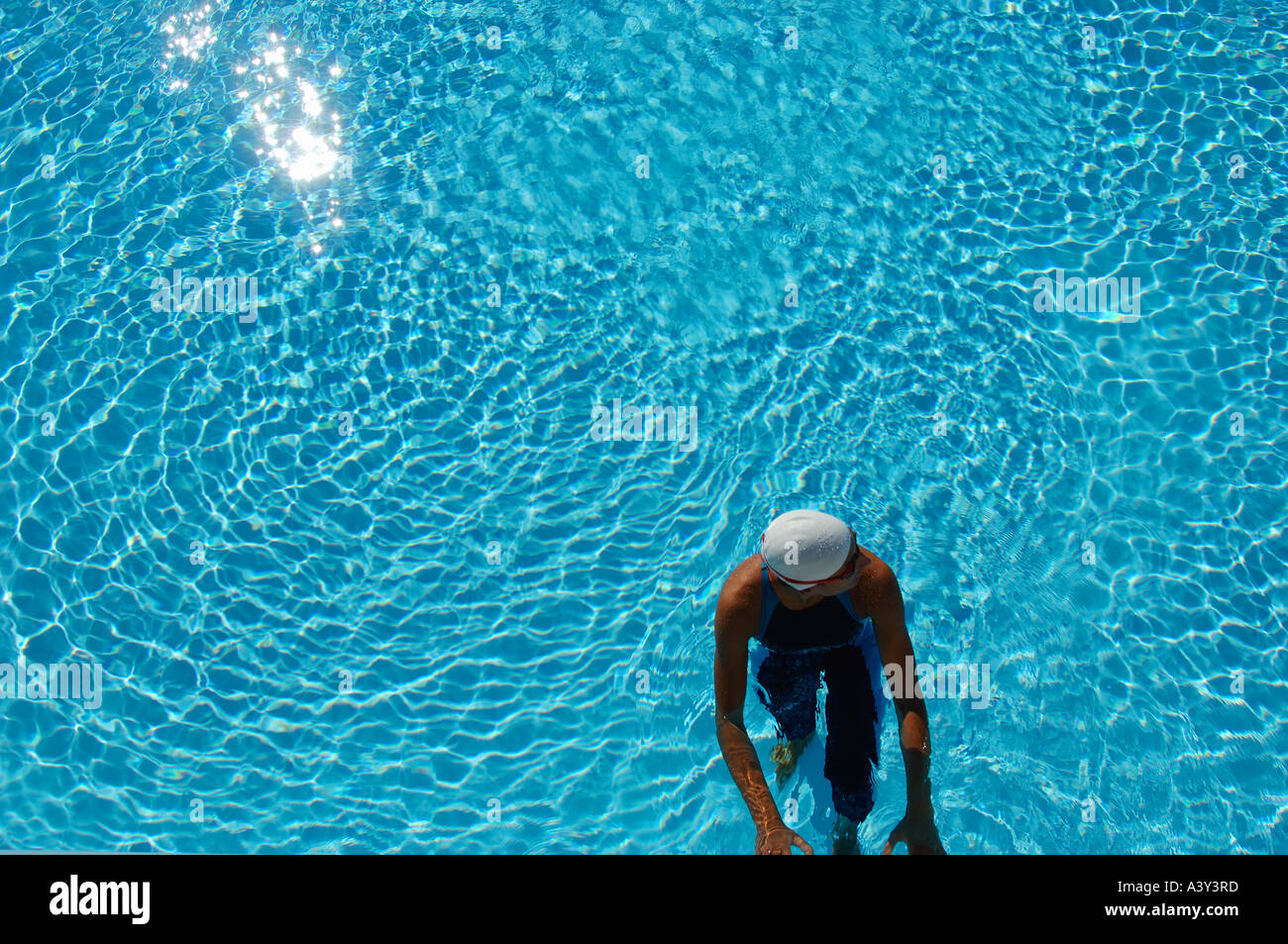 Bird s Eye View of Female Swimmer In Pool Stock Photo