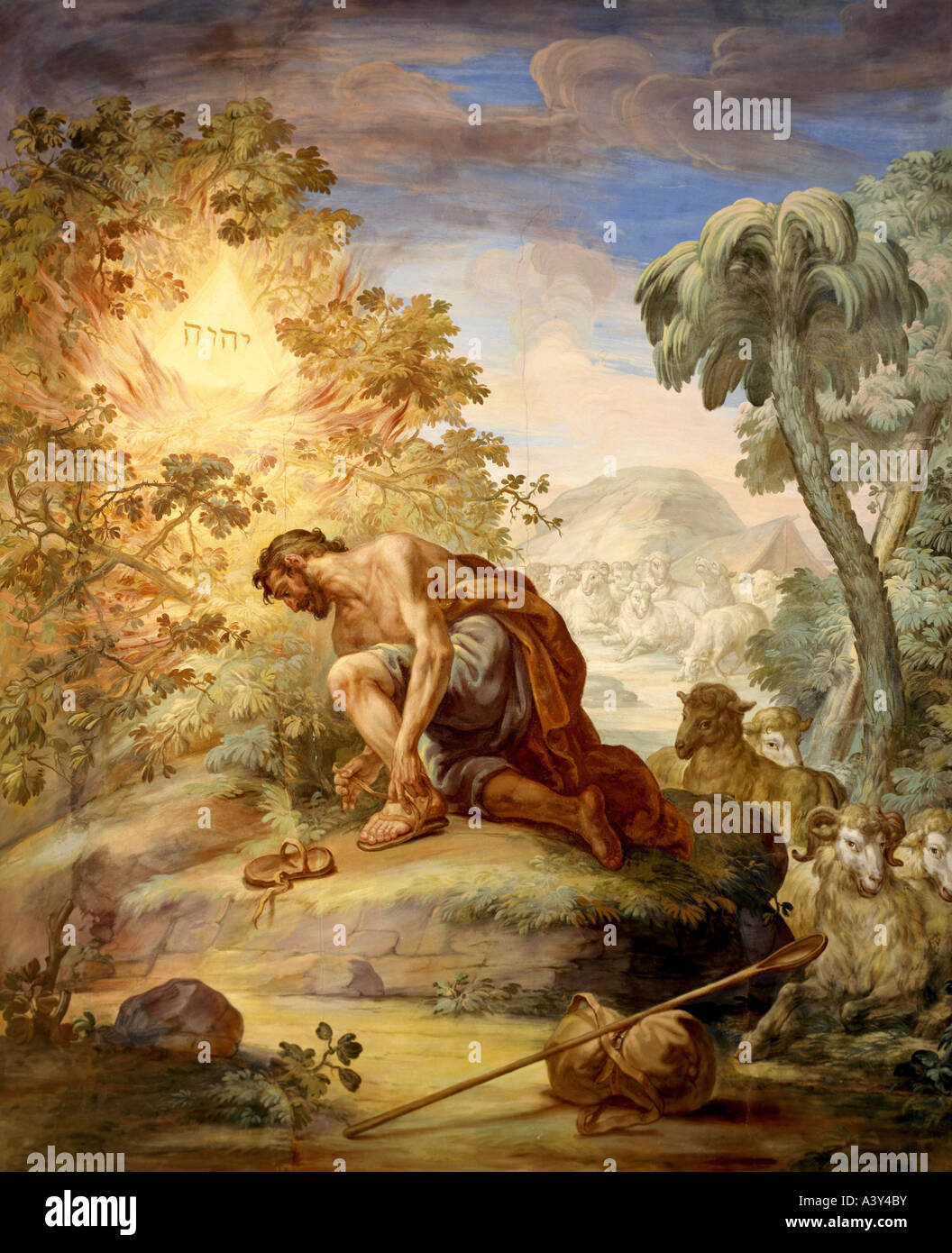 Moses Painting Brugger Andreas 1737 1812 Painting Moses And The Thornbush Western A3Y4BY
