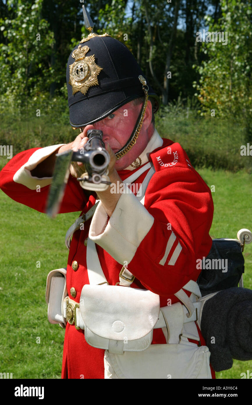 English redcoat soldier closeup Stoneleigh Festival of History 2004  Stock Photo