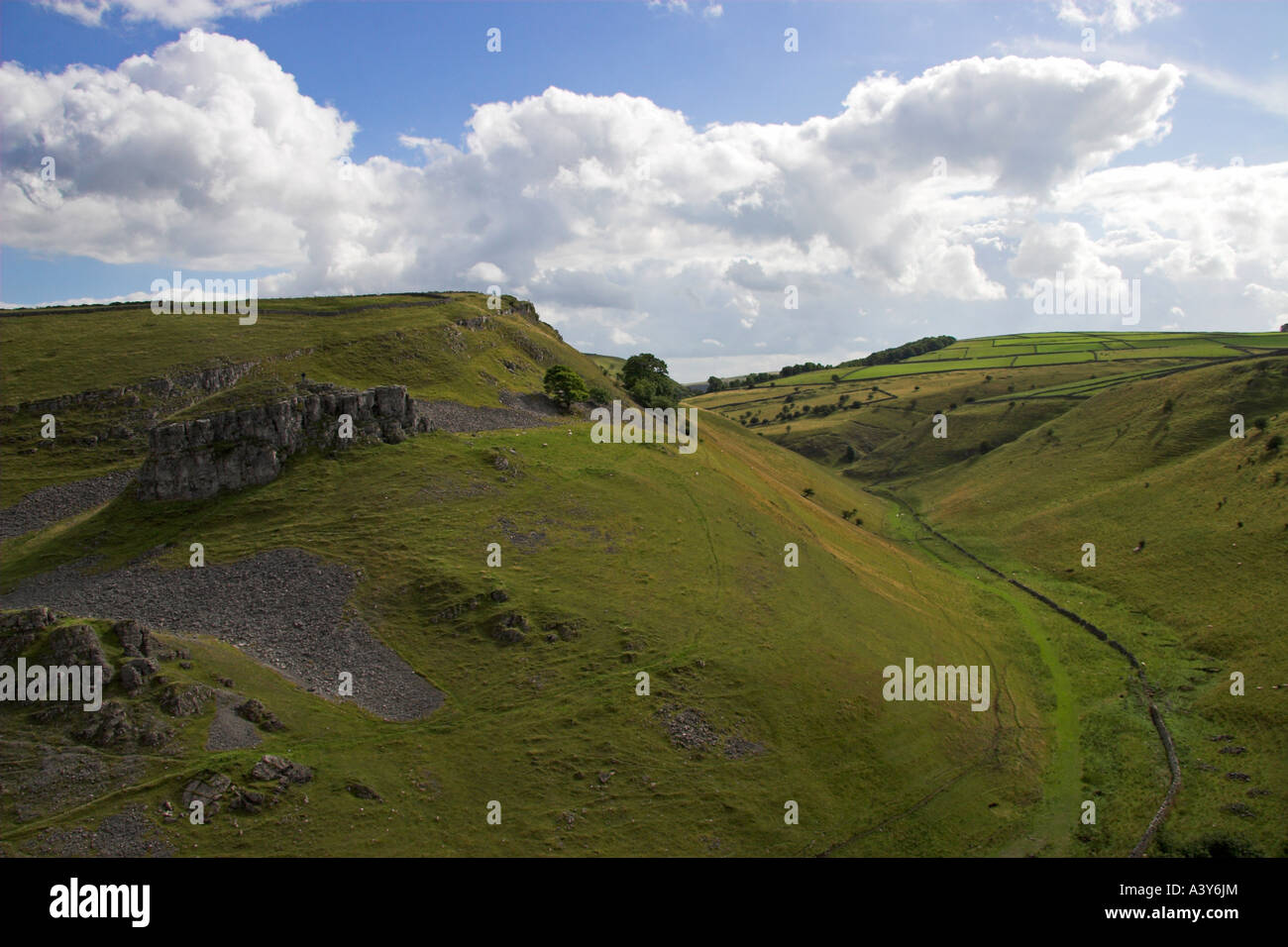 Cressbrook Dale and Peter's Stone, Peak District National Park, Derbyshire, England Stock Photo
