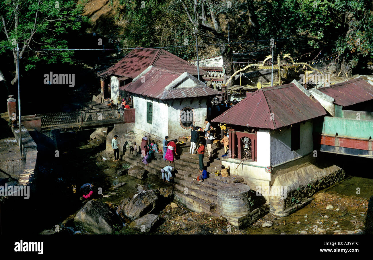 small shrine at holy bagmati river hindu pilgrimage temple site of pashupatinath near city of kathmandu nepal Stock Photo