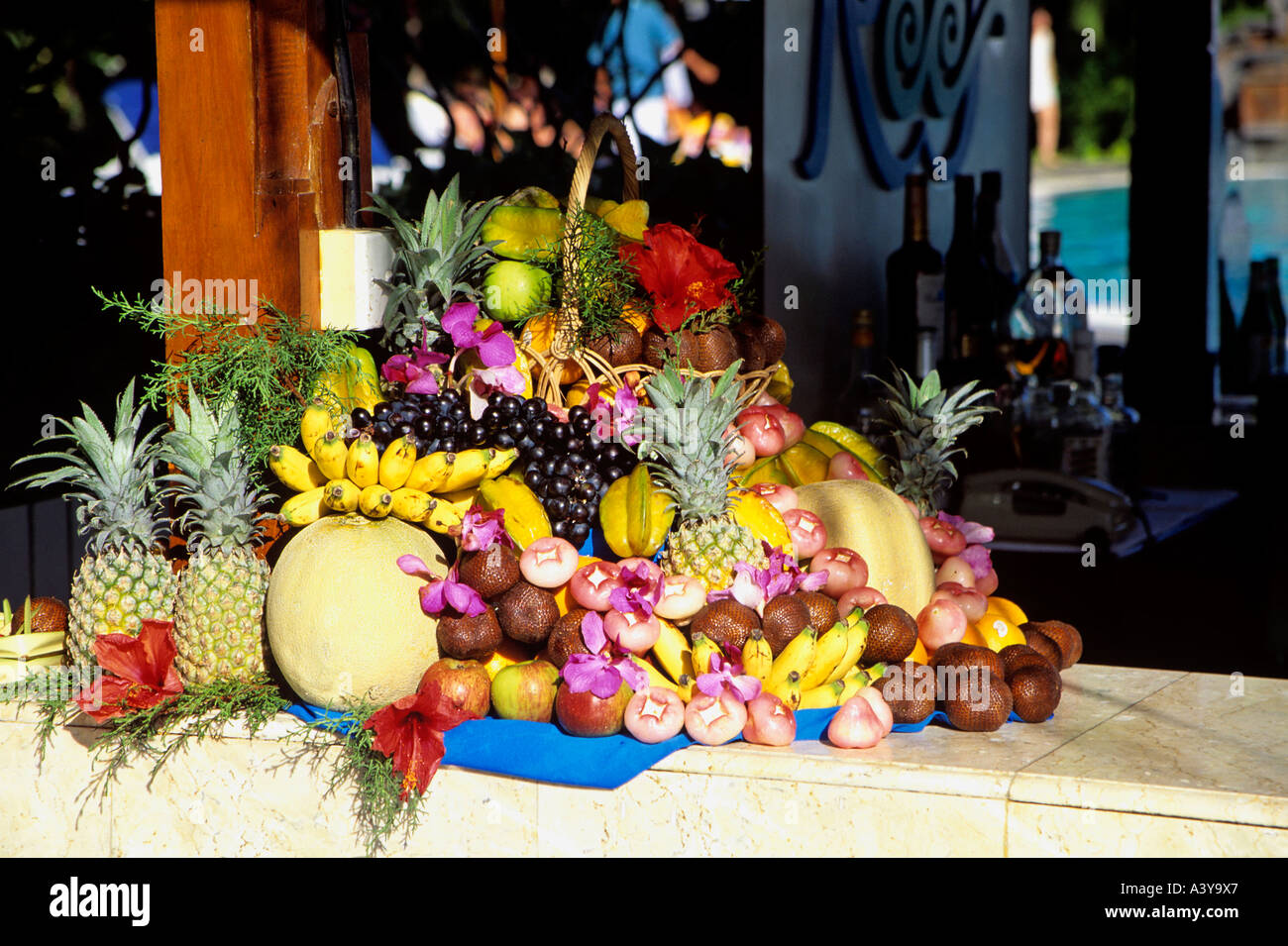 Arrangement Of Tropical Fruits Dininghall Of Hotel Island Of Bali Stock Photo Alamy
