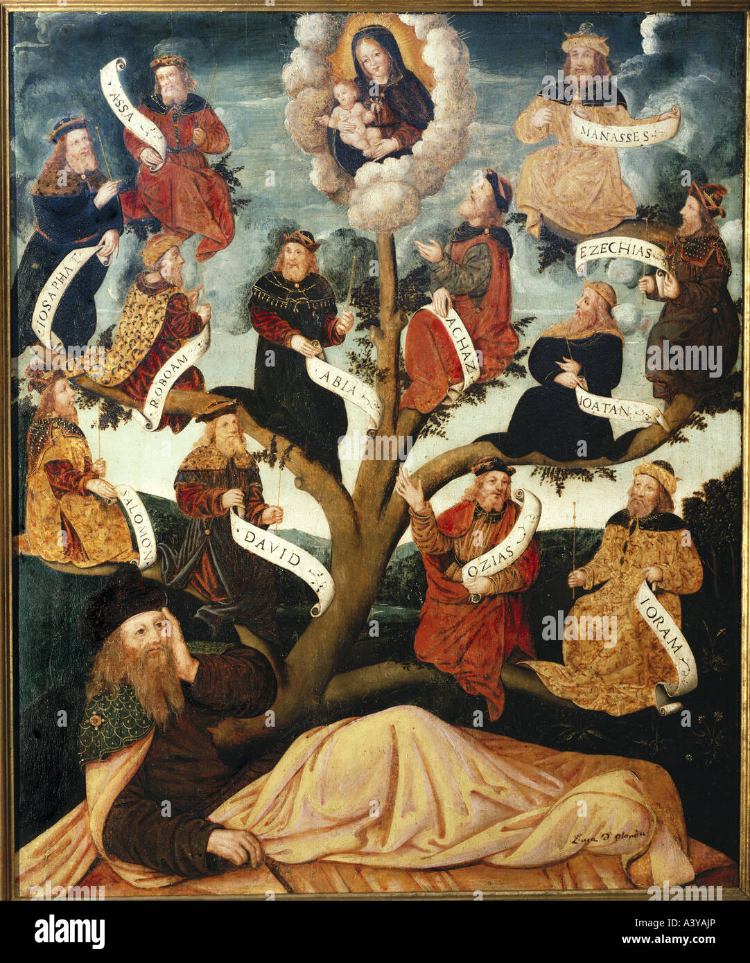 fine arts, religious art, Jesus Christ, painting, genealogy of Christ, Southern Germany, circa 1530, 82 cm x 68,5 cm, diocese mu Stock Photo