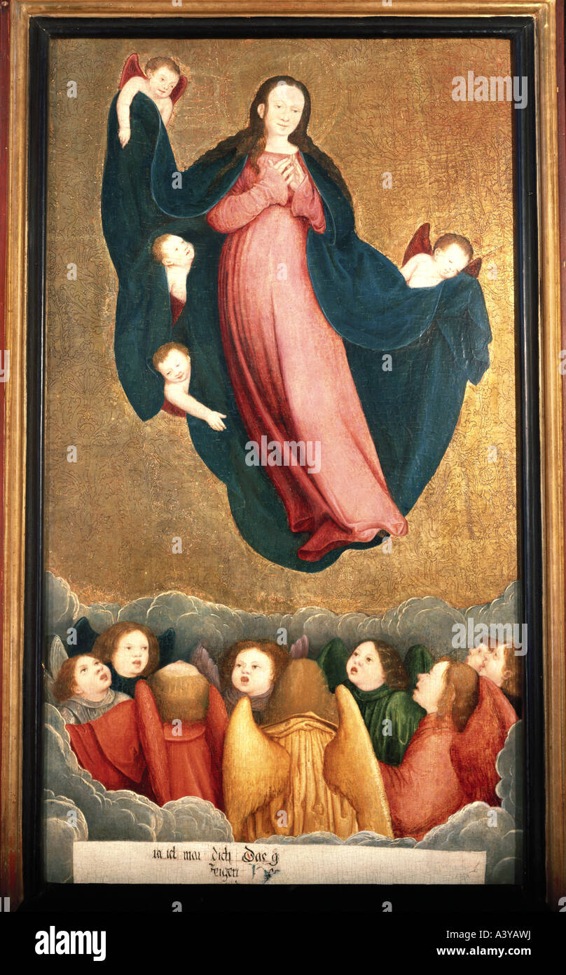 'fine arts, Strigel, Bernhard (circa 1465 / 1470 - 1528), painting, 'the Assumption', circa 1520, oil on panel, 34 cm x 59 cm, Stock Photo