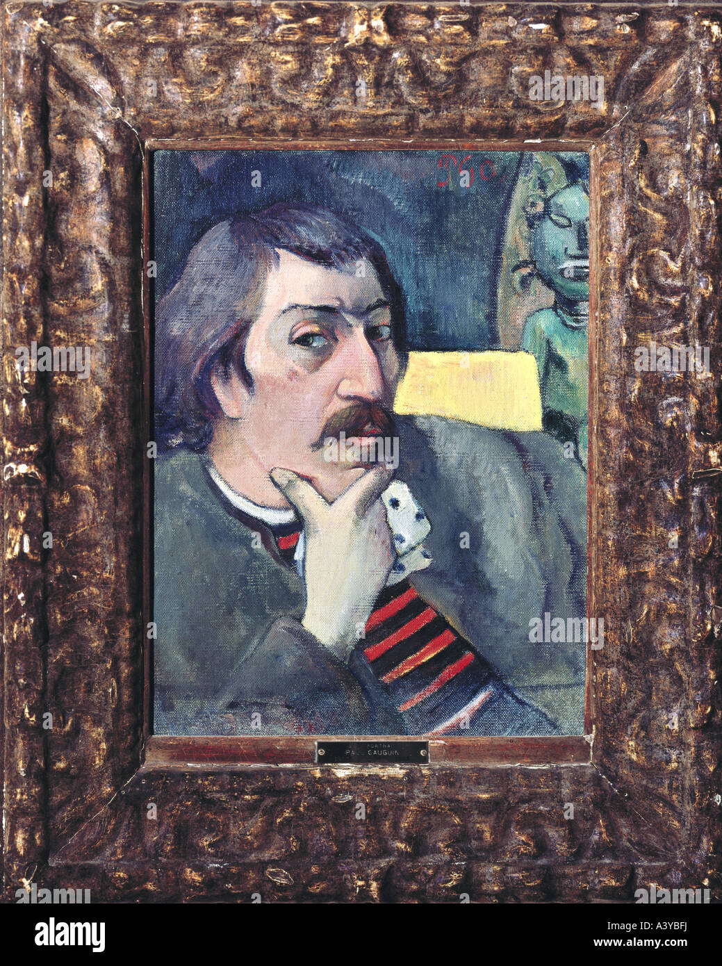 "fine arts, Gauguin, Paul, (1848 - 1903), painting, "self portrait with idol", 1891, oil on canvas, Marion Koogler McNay Art I Stock Photo
