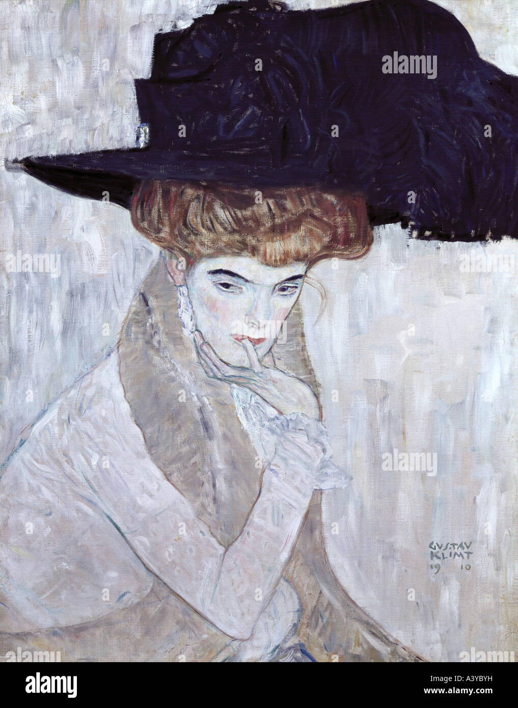 'fine arts, Klimt, Gustav, (1862 - 1918), painting, 'Der schwarze Federhut', ('the black feather hat'), 1910, oil on canvas, Stock Photo