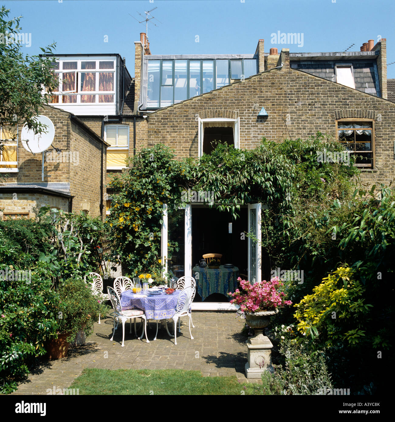 View of the garden from the back of a London townhouse Stock Photo