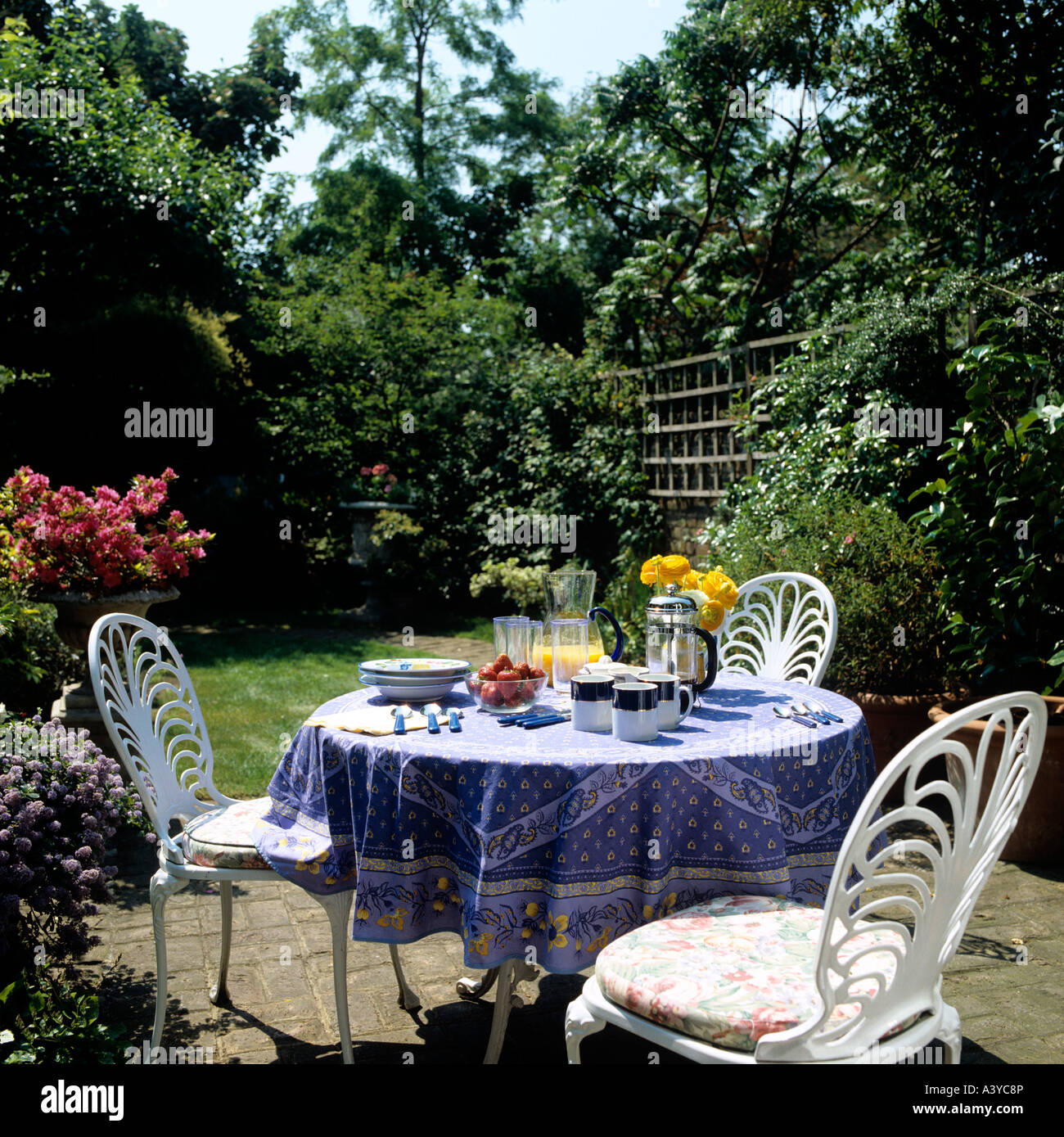 Table-set in an English garden Stock Photo