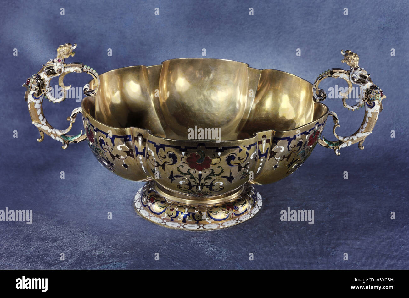 fine arts, vessel, drinking vessel, drinking bowl, made by Hans Carl, Nuremberg, circa 1600, gold, enamel, diamond, ruby, emeral Stock Photo