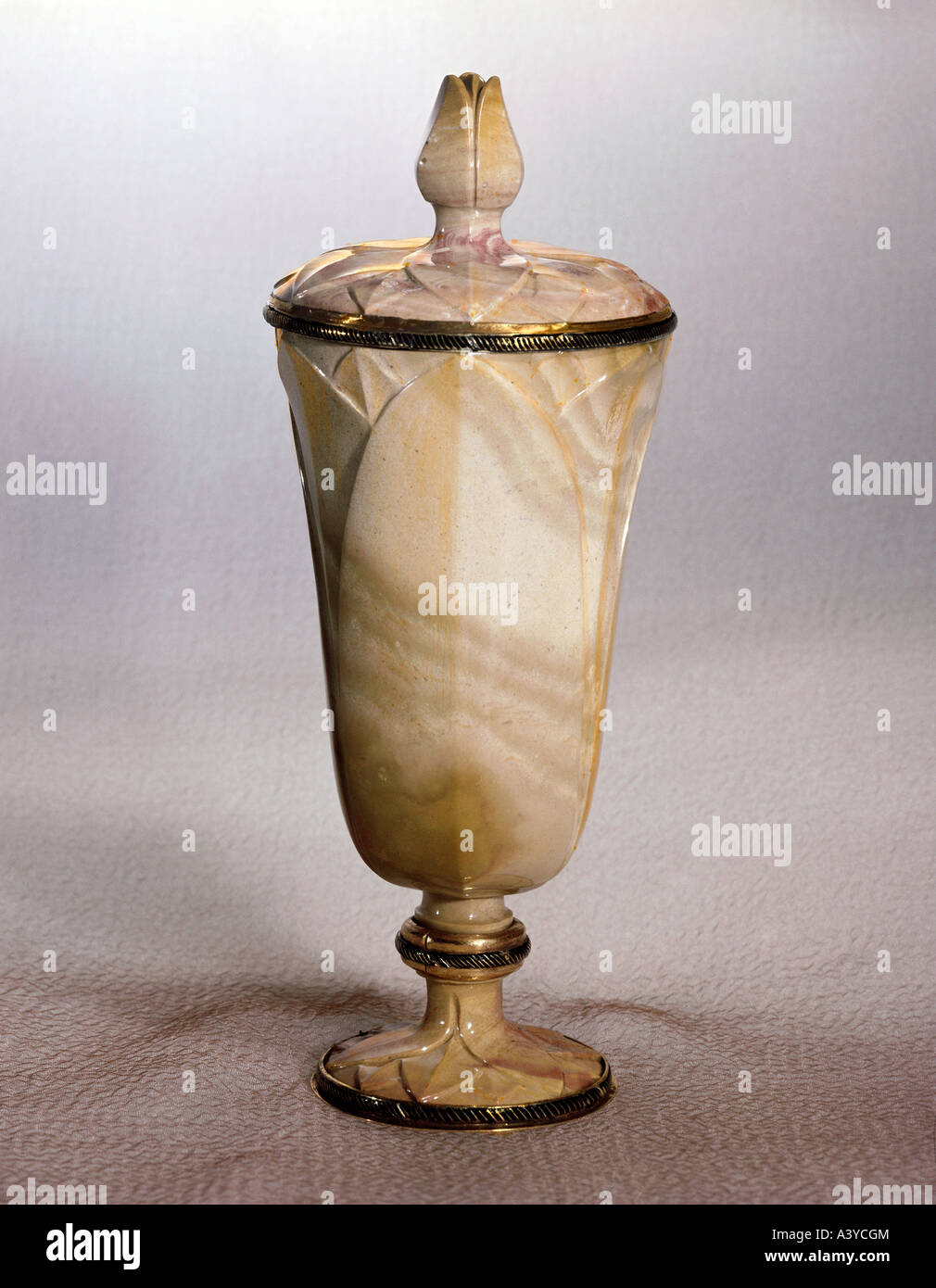 fine arts, vessel, drinking vessel, goblet with cap, made by Dionisio Miseroni, circa 1650, jasper agate, History of Arts Museum Stock Photo