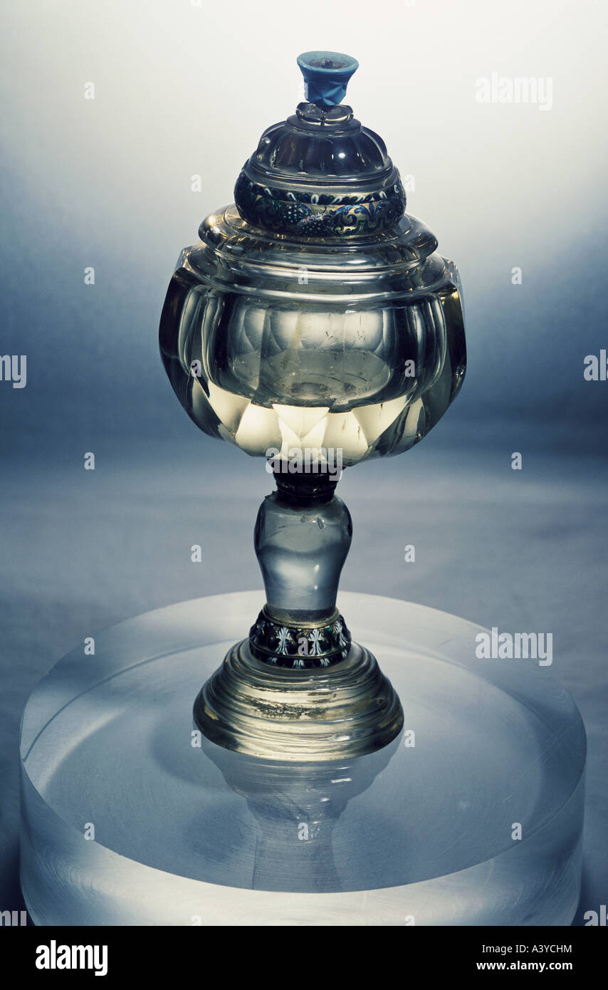 fine arts, vessel, drinking vessel, goblet with cap, second half 16th century, citrine, gold