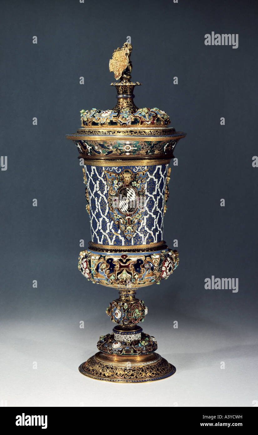 fine arts, vessel, drinking vessel, goblet with cap, made by Hans Reimer, Munich, circa 1562, Treasure Chamber of the Residence, Stock Photo