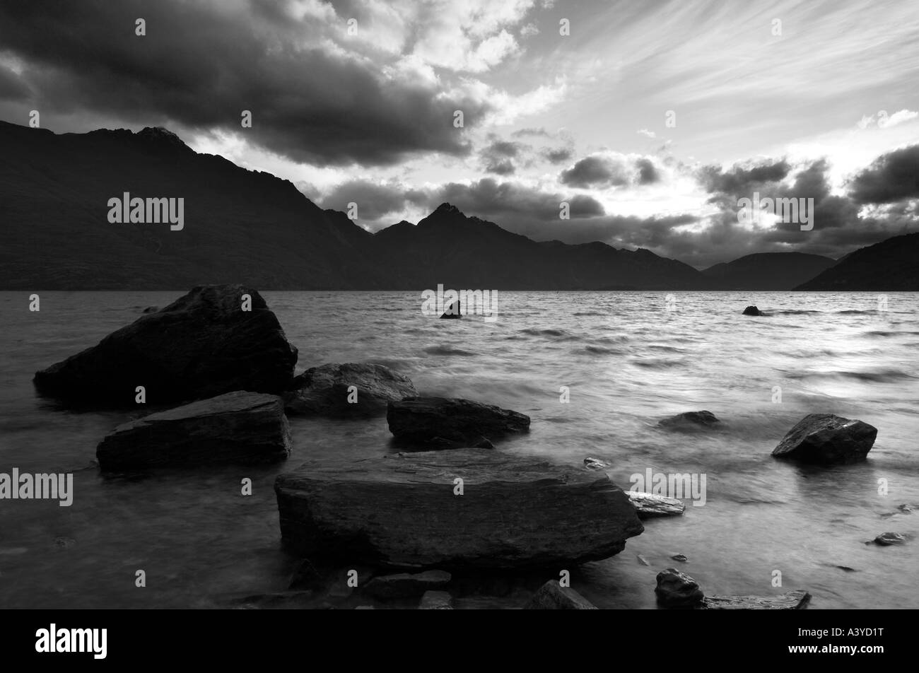 The shores of Lake Wakatipu, Queenstown, South Island New Zealand at ...