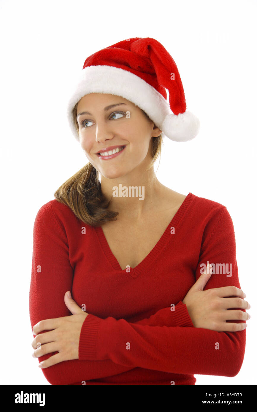 Young woman with Santa Claus cap Stock Photo