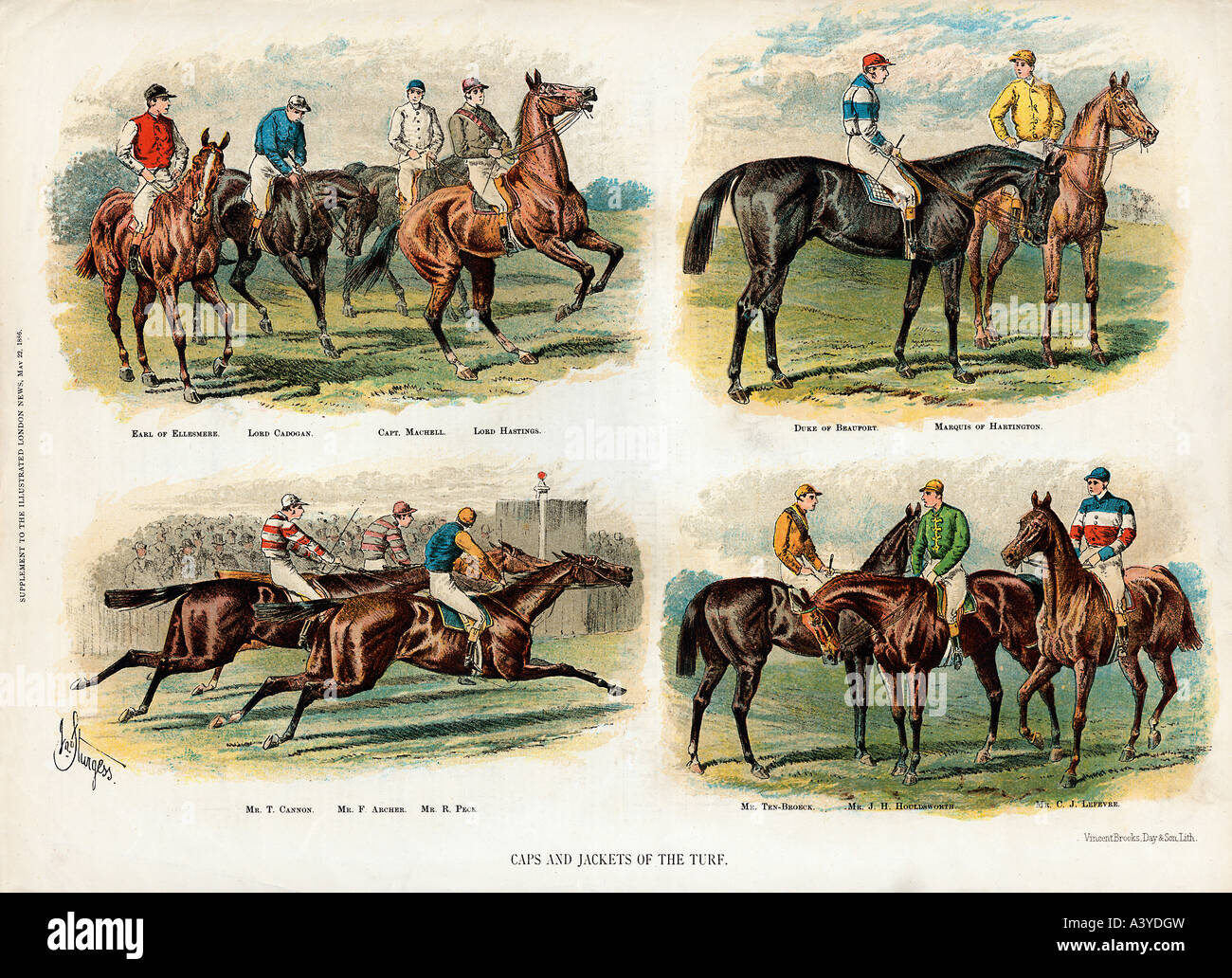 Caps and Jackets Of The Turf 2 1886 review of racing colours with their owners and jockeys Stock Photo
