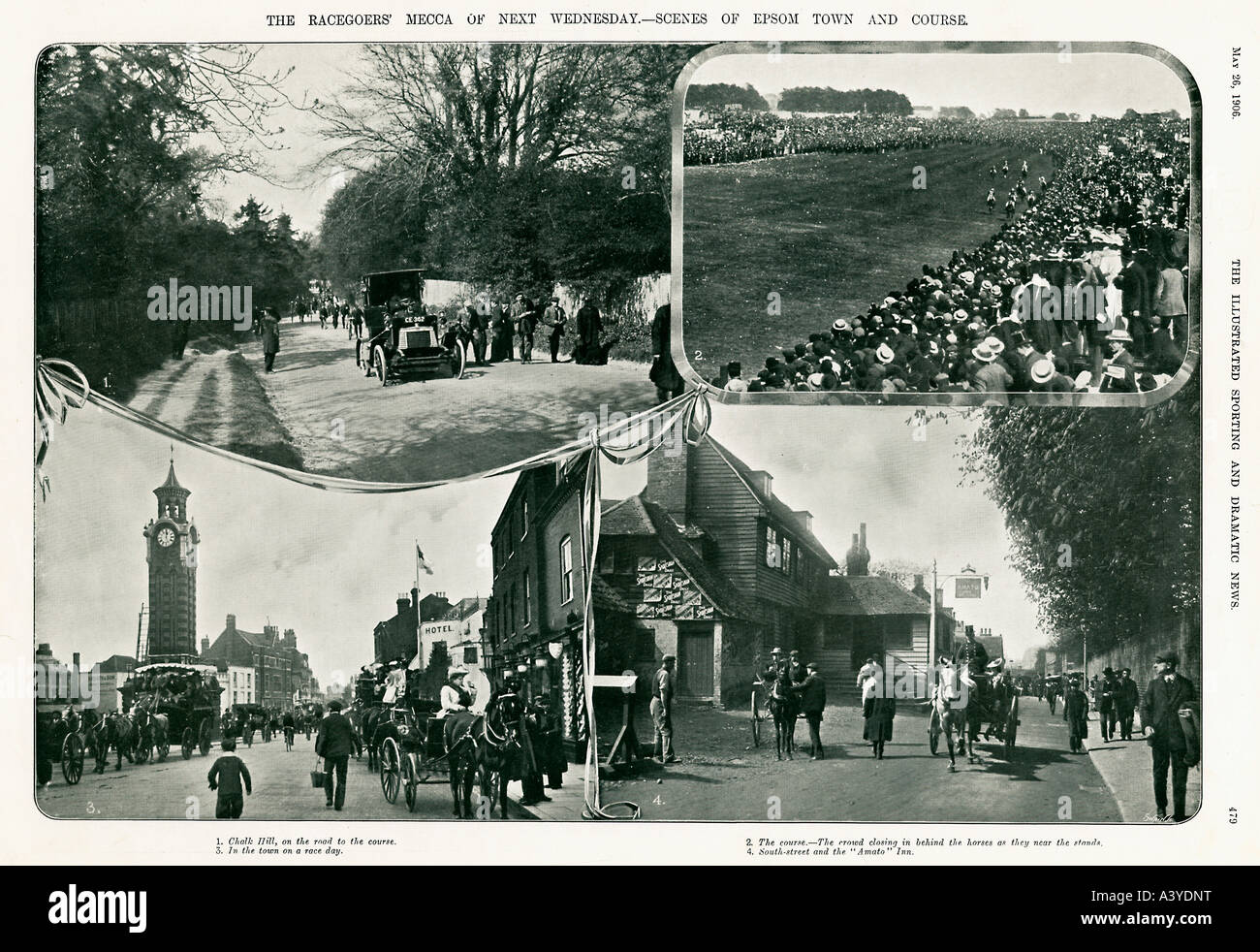 Epsom At The Derby Edwardian scenes in the Surrey town and on the course at the time of the popular classic horse race Stock Photo