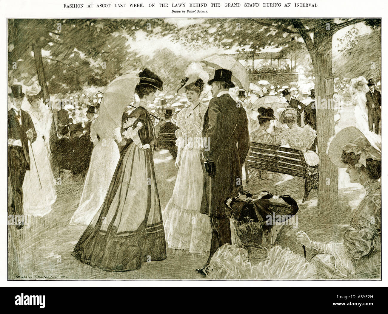Fashion At Ascot 1906 the cream of society gather behind the Grand Stand at the Royal race meeting Stock Photo