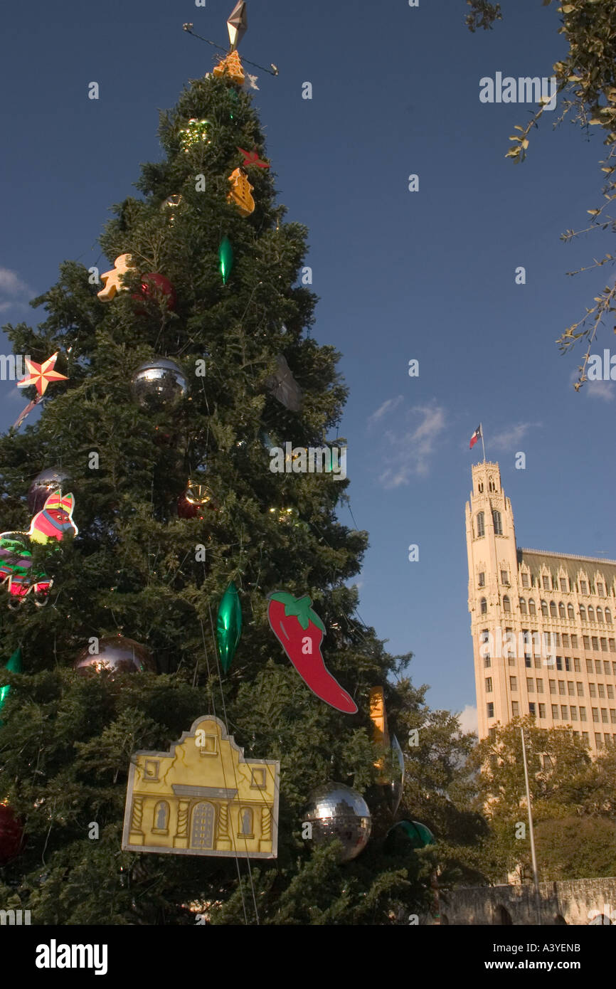 Large christmas tree alamo plaza in downtown san antonio hires stock