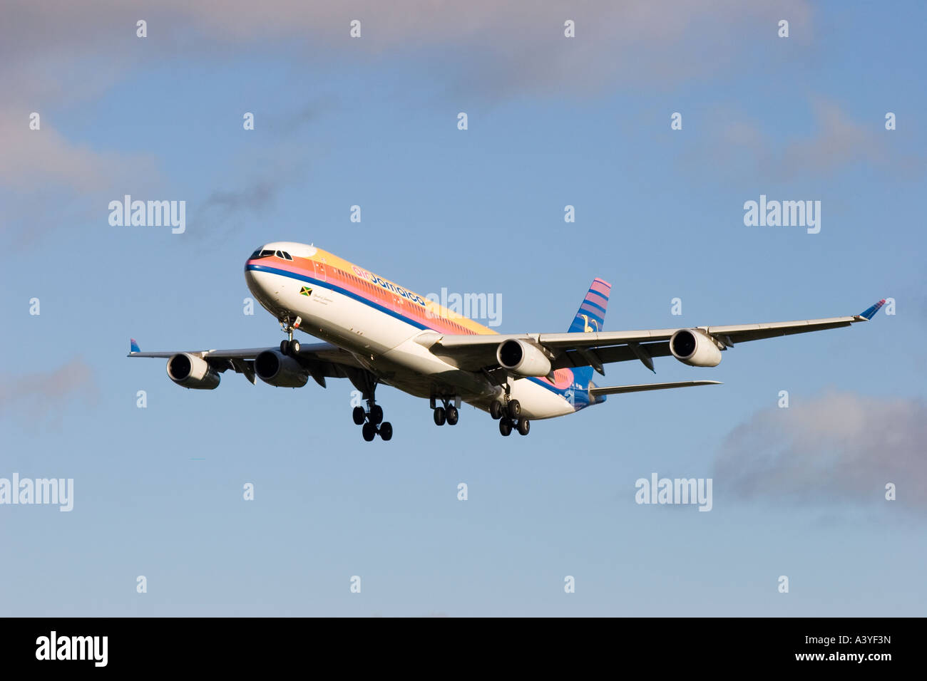 Jamaica Airlines Airbus A340-313X landing at London Heathrow Stock Photo