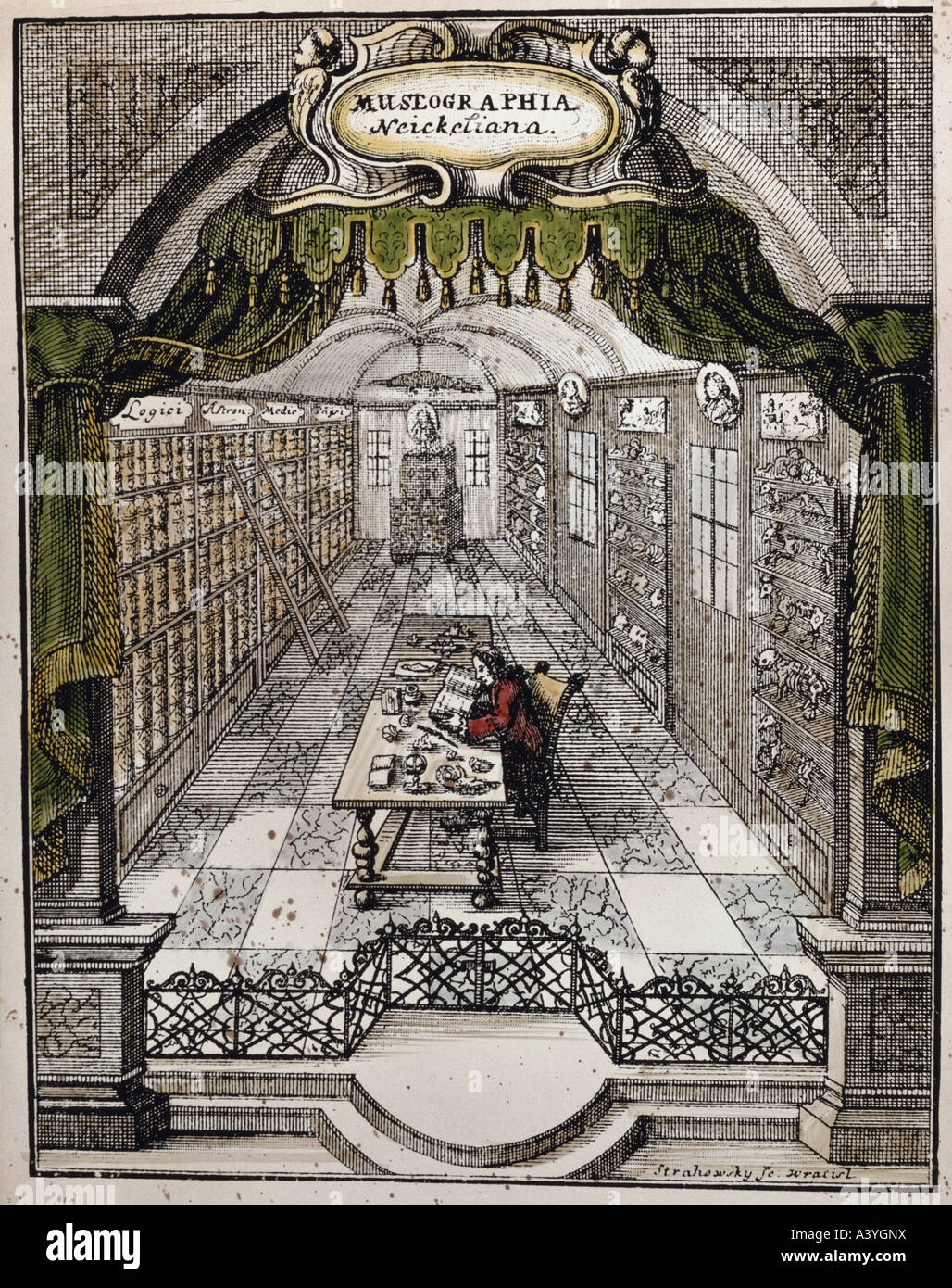 science, catalogues, 'Museographia Neickelina',title, colour engraving, Halle, 1727, private collection, , Artist's Copyright has not to be cleared Stock Photo