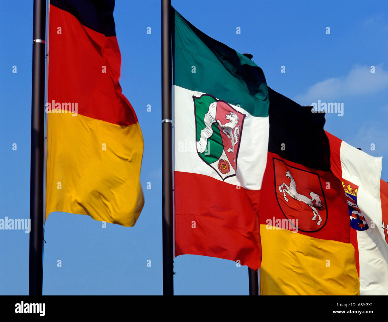 flags of german counties northrhine westfalia lower saxony hesse germany Stock Photo