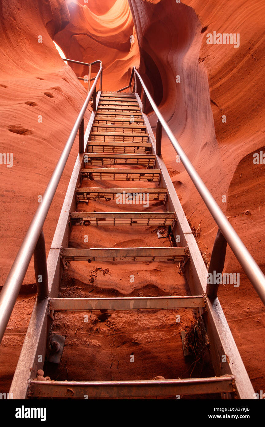 A ladder in the Lower Antelope Canyon near Page Arizona Stock Photo Alamy