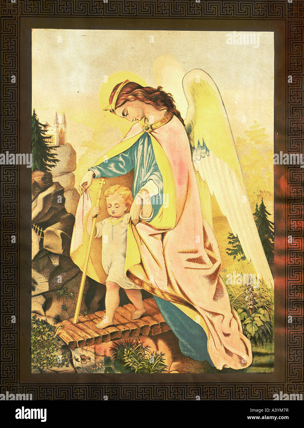 'fine arts, religious art, angels, 'the holy guardian angel', graphics, Neurode, circa 1880, chromolithograph, 34,5 cm x 49 cm Stock Photo