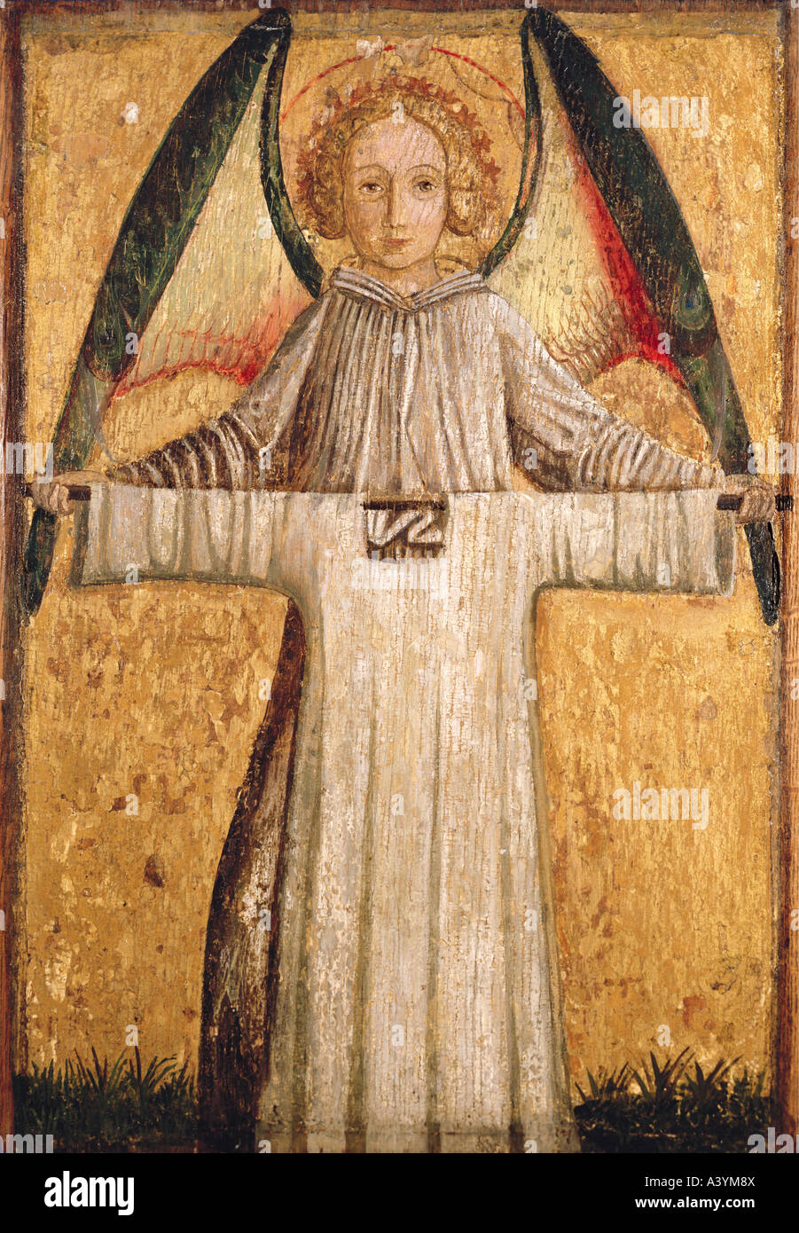 'fine arts, religious art, angels, 'angel showing dress of Saint Mary', painting, Cologne, second half 15th century, oil on pa Stock Photo