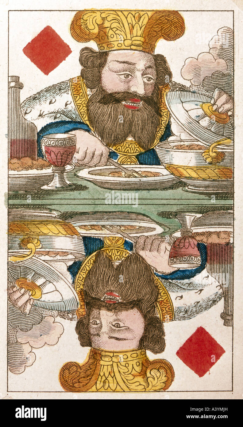 game and gambling, cards, king of diamonds, Germany, early 19th century,  private collection, historic, historical, Europe, sitting, table, eating,  drinking, meal, French deck, card, people Stock Photo - Alamy