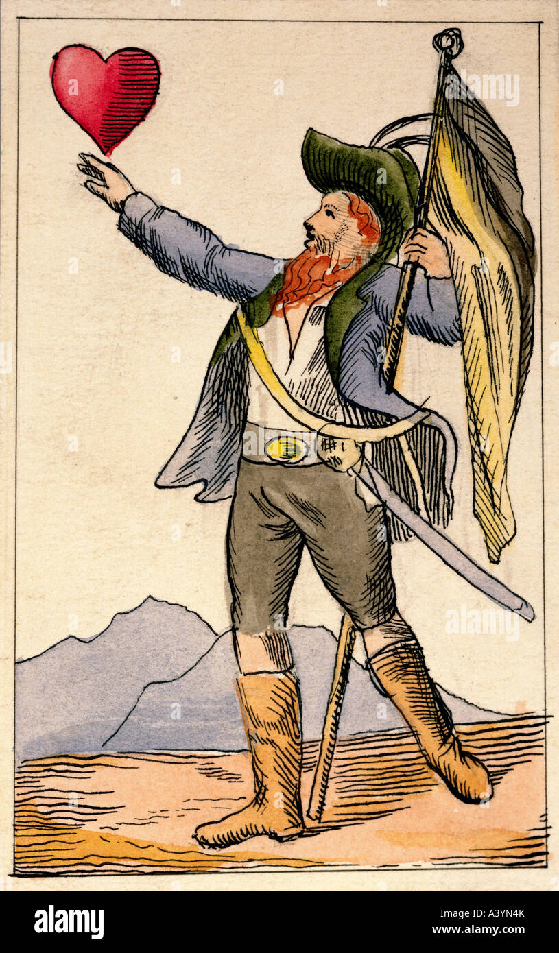 Hofer, Andreas, 22.11.1767 - 20.2.1810, Tyrolian national hero, full length, playing card, colour pen lithograph, circa 1840, hi Stock Photo