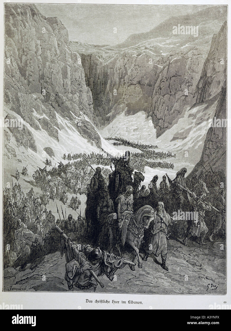 middle ages, crusades, 3rd crusade, 1192 - 1198, crusade army at Lebanon mountains, engraving, by Gustave Dore (1832 - 1883), illustration for "the ...