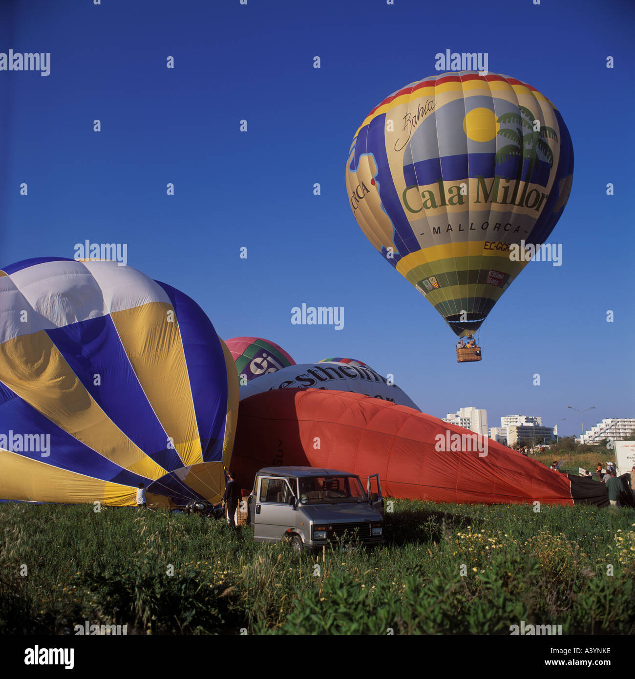 Annual Hot air Balloons regatta in Cala Millor Mallorca Stock Photo