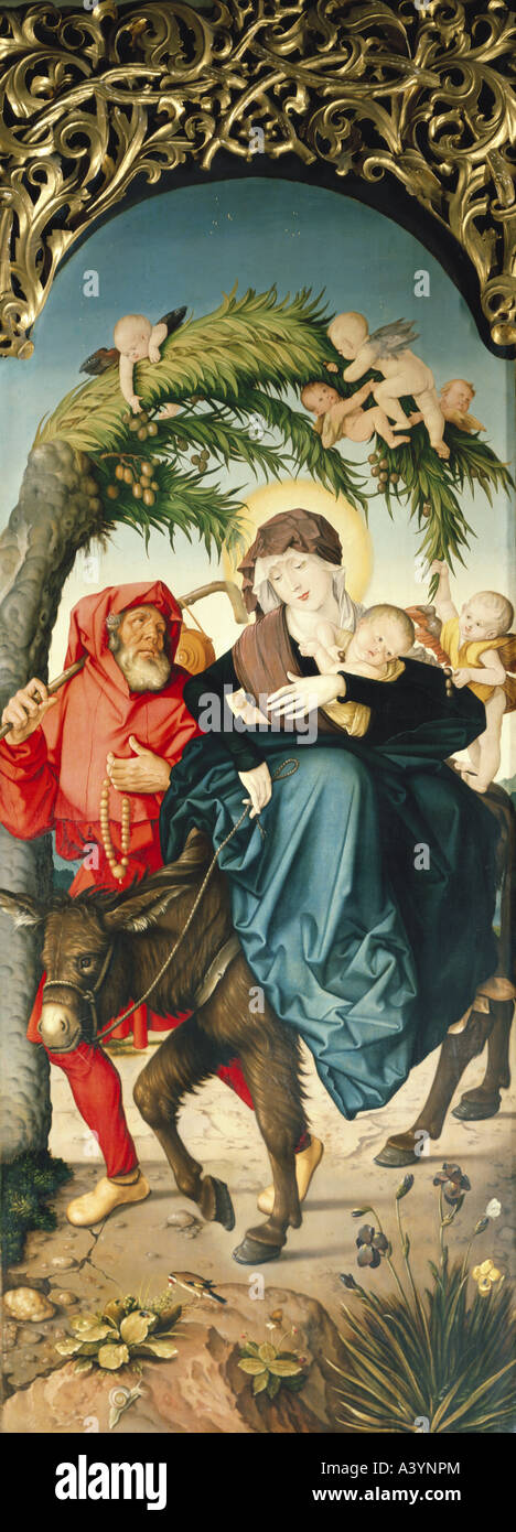 'fine arts, Baldung Grien, Hans, (1484 / 1485 - 1545), painting, 'Flight to Egypt', 1512 - 1516, oil on panel, 295 cm x 115 cm Stock Photo