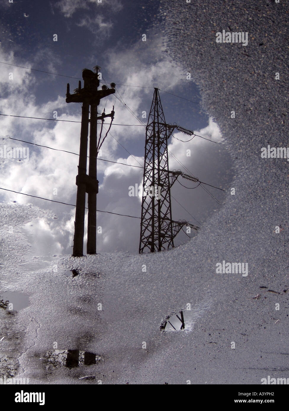 Reflected electricity pylons hi-res stock photography and images - Alamy