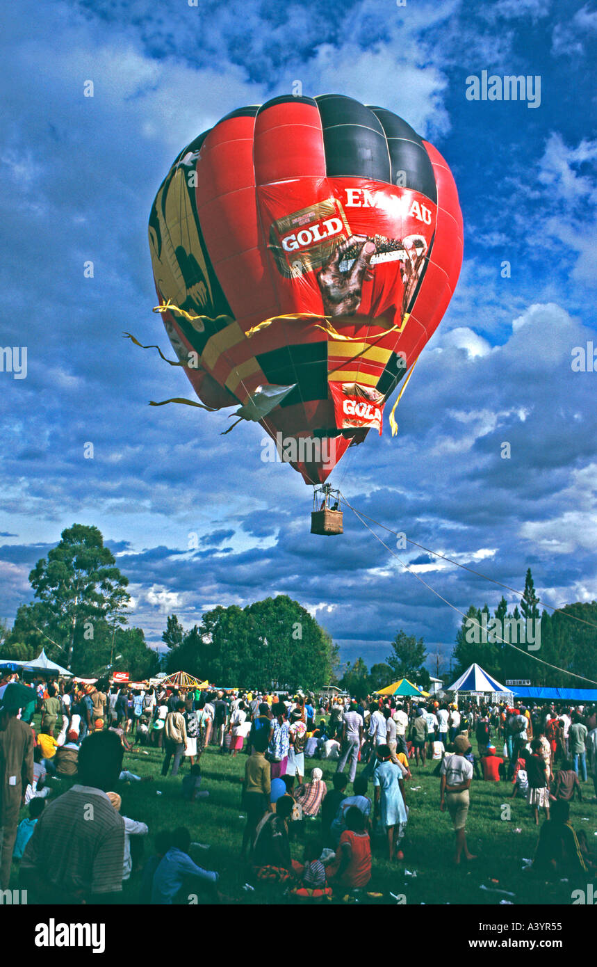 Tobacco promotion using a hot air balloon at a highland show in Papua New Guinea Stock Photo