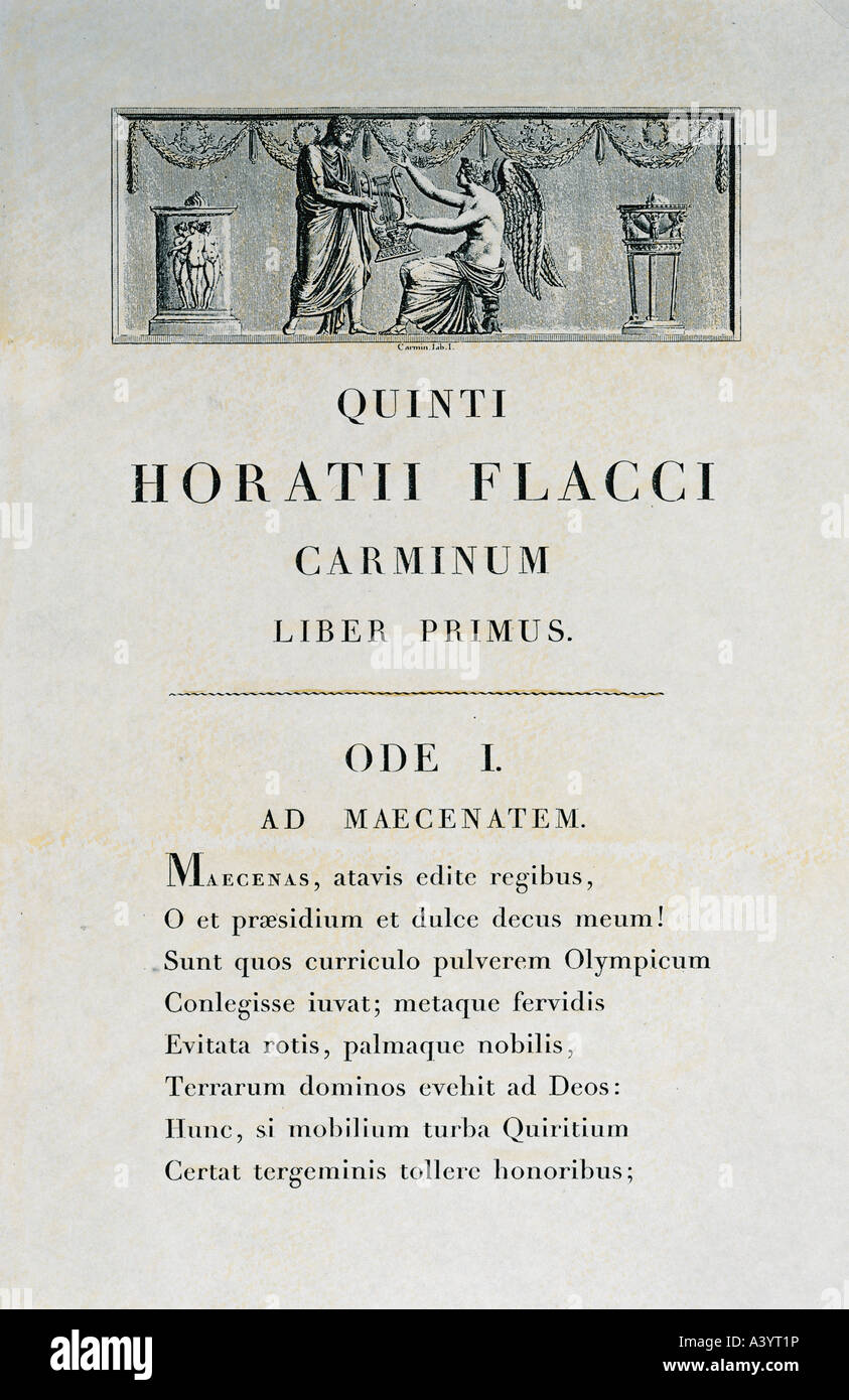 Horace (Quintus Horatius Flaccus), 8.12.65 - 27.11.8. B.C., Roman author / writer, works, ode to Maecenas, printed by Pierre Did Stock Photo
