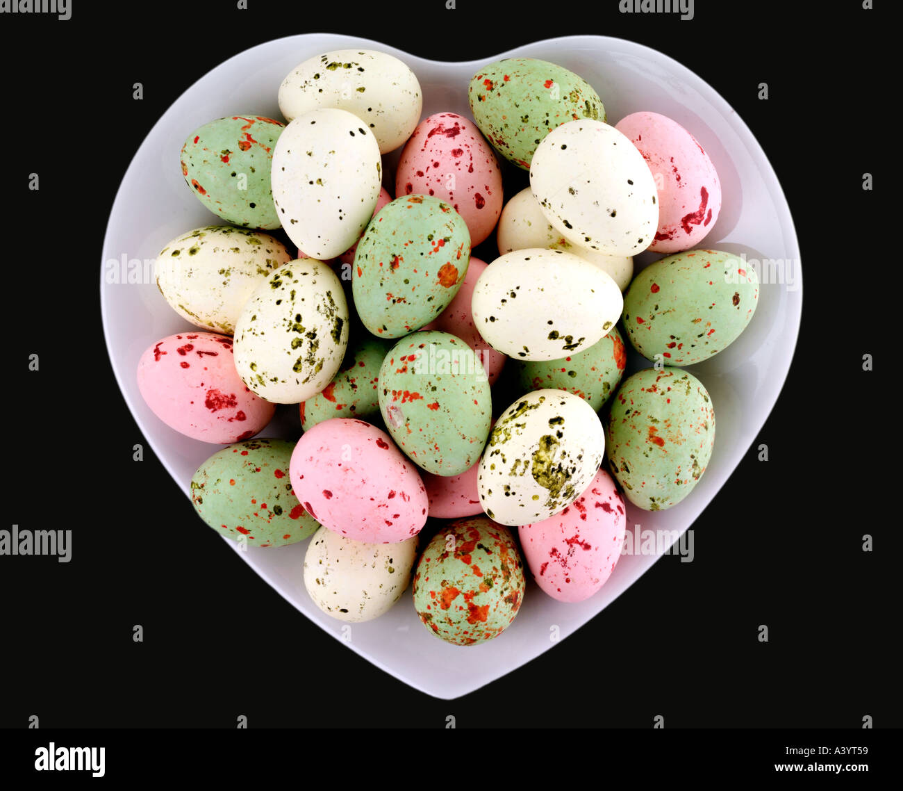 EASTER EGGS IN HEART DISH Stock Photo