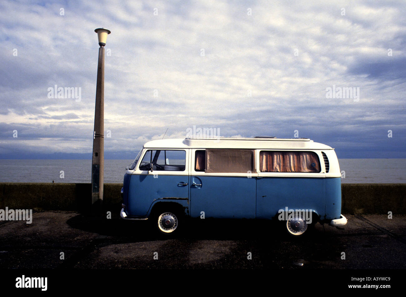 VW camper van parked beside the North Sea in Southwold Suffolk, UK ...